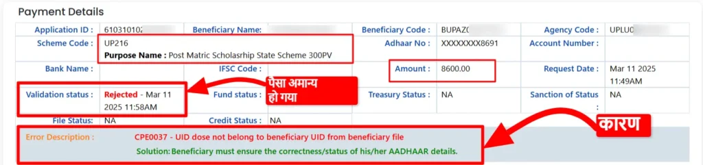PFMS Rejected Payment