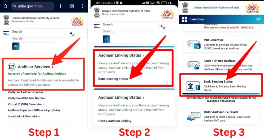 bank seeding status to check in mobile
